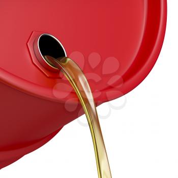 Pouring oil from the red barrel