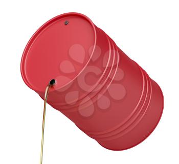 Oil pours from a metal drum, isolated on white background