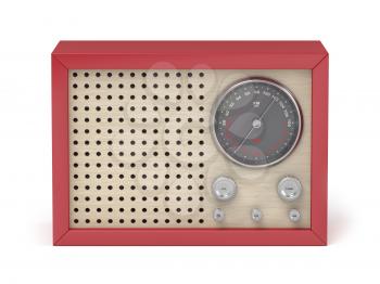 Front view of red retro radio on white background