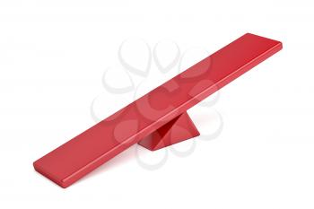 Empty red seesaw on white background