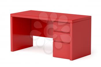 Red office desk on white background
