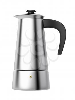 Side view of silver moka pot, isolated on white background