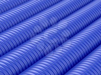 Many rows with blue corrugated pipes