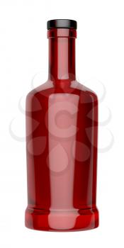 Front view of red liqueur bottle, isolated on white background