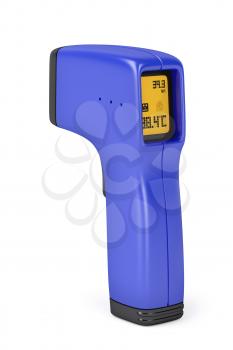 Blue infrared thermometer on white background