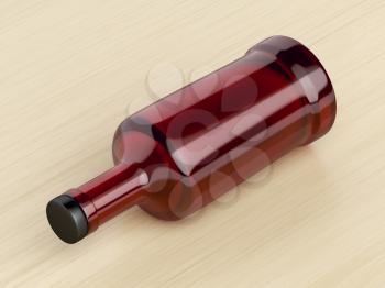 Red glass bottle on wood table