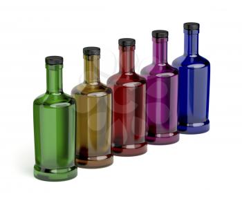 Bottles with different colors on white background