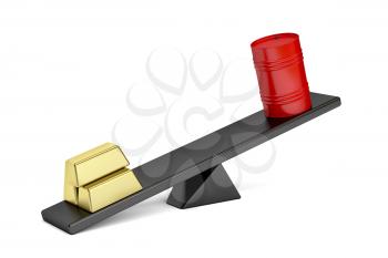 Concept image of imbalance between price of gold and oil
