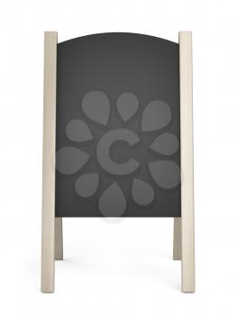 Wooden menu display board on white background, front view