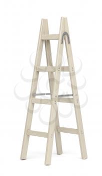 Wood double step ladder on white background