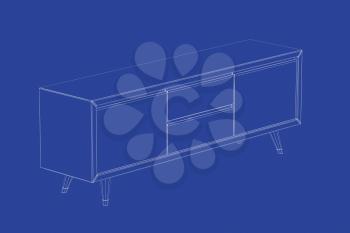 3d wire-frame model of modern tv stand