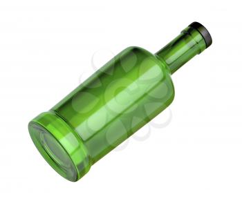 Green glass bottle, isolated on white background