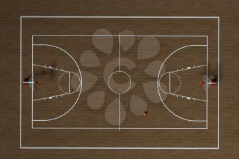 Basketball court with wooden floor, 3d rendering. Computer digital drawing.