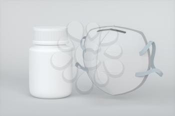 Medical mask with white background,3d rendering. Computer digital drawing.