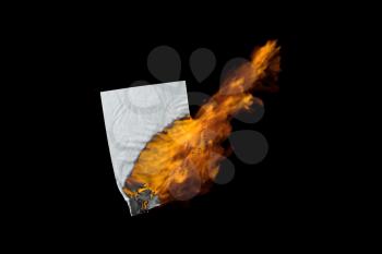 Burning paper with dark background, 3d rendering. Computer digital drawing.
