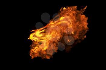 Burning flame with dark background, 3d rendering. Computer digital drawing.