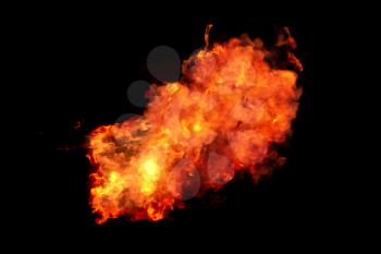 Burning flame with dark background, 3d rendering. Computer digital drawing.