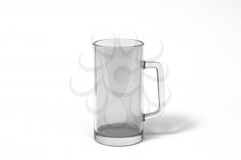 Transparent beer glass with white background, 3d rendering. Computer digital drawing.