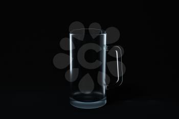 Transparent beer glass with black background, 3d rendering. Computer digital drawing.