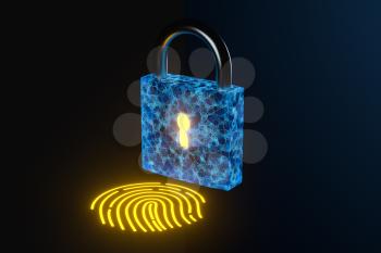 Security lock with fingerprint identification, 3d rendering. Computer digital drawing.