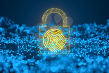 Security lock with fingerprint identification, 3d rendering. Computer digital drawing.