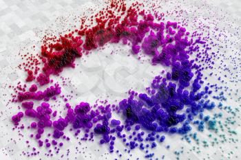 Colorful bubbles on white floor, 3d rendering. Computer digital drawing.