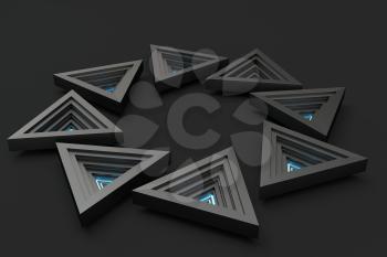 Polished triangle metal frame, 3d rendering. Computer digital drawing.