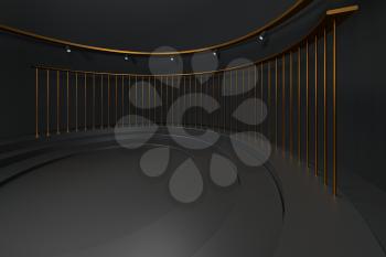 Empty round room, luxury showcase room, 3d rendering. Computer digital drawing.