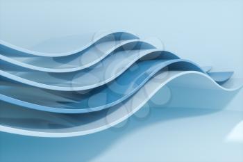 Blue curve surface, bright business background, 3d rendering. Computer digital drawing.