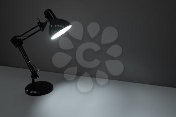 Black decorative lamps with empty desk background, 3d rendering. Computer digital drawing.