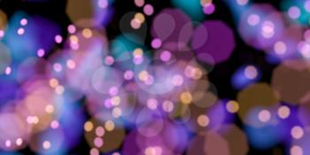 Glittering purple lights with dark background, 3d rendering. Computer digital drawing.
