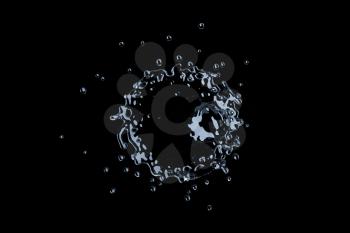 Splashing water with black background, 3d rendering. Computer digital drawing.