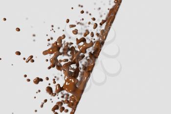 Splashing chocolate liquid with white background, 3d rendering. Computer digital drawing.