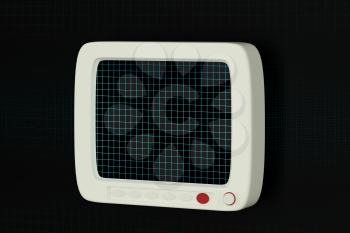 The monitor with black background,digital grid,3d rendering. Computer digital drawing.