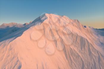 A stretch of snow mountain with blue sky, 3d rendering. Computer digital drawing.