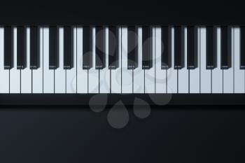 Piano keys with dark background, 3d rendering. Computer digital drawing.