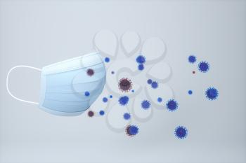 Mask and virus with white background,3d rendering. Computer digital drawing.