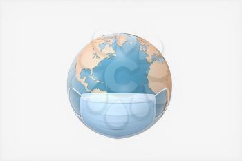 Earth and mask with white background, 3d rendering. Computer digital drawing.