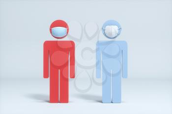 People wear masks with white background, 3d rendering. Computer digital drawing.