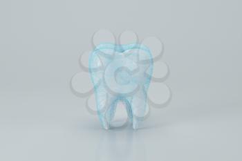 White tooth with blue protective film on it, 3d rendering. Computer digital drawing.