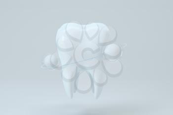 White tooth with protective ring surrounded, 3d rendering. Computer digital drawing.