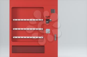The red model of vending machine with white background, 3d rendering. Computer digital drawing.