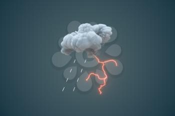 Dark clouds and lightning, weather forecast, 3d rendering. Computer digital drawing.