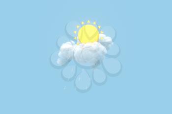 Cloud and sun, weather forecast, 3d rendering. Computer digital drawing,