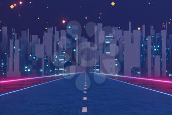 Urban road and starry sky,abstract conception,3d rendering. Computer digital drawing.