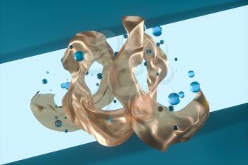 Flowing silk and glass beads with light background,3d rendering. Computer digital drawing.
