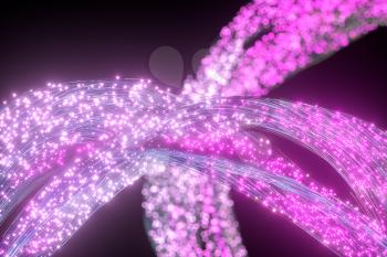 Glowing purple particles and motion lines, 3d rendering. Computer digital drawing.