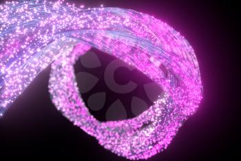 Glowing purple particles and motion lines, 3d rendering. Computer digital drawing.