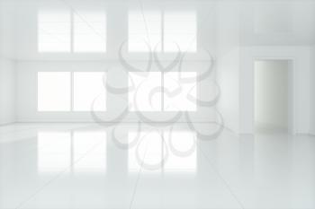 The white empty room with sunlight coming from the window, 3d rendering. Computer digital drawing.
