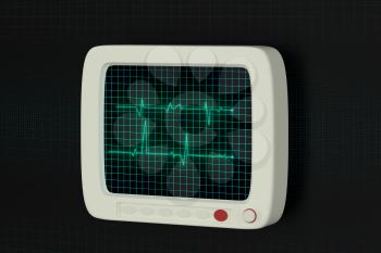 Glowing digital heartbeat line reflecting on the monitor, 3d rendering. Computer digital drawing.